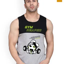 SLOWLORIS Pack Of 2 Printed Sleeveless Cotton Gym Vests-picture-7