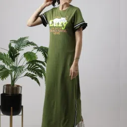 Slumber Jill Green Cotton Printed Regular Nightdress-image-7