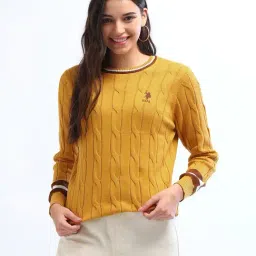 U.S. Polo Assn. Yellow Cotton Self Design Sweater-image-50