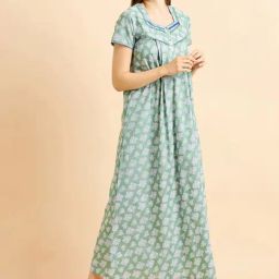 Sweet Dreams Green Cotton Printed Night Gown-17