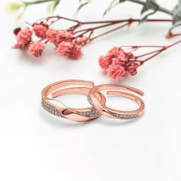 Silberry 92.5 Sterling Silver Rose Gold Forever Linked Couple Rings-image-17
