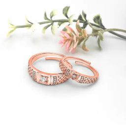 Silberry 92.5 Sterling Silver Rose Gold Embrace Couple Rings-image-36