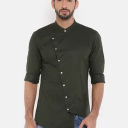 The Indian Garage Co Men Olive Green Solid Straight Kurta-53