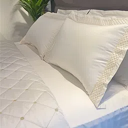 ERBA White & Gold-Toned Geometric King Bedsheet with 2 Pillow Covers-image-47
