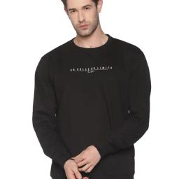 SHOWOFF Black Cotton Slim Fit Solid Sweatshirt-image-70