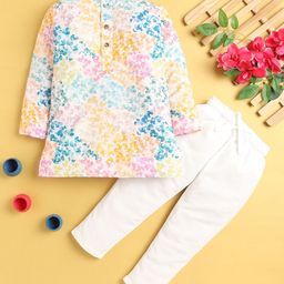 BAESD Boys Printed Regular Mandarin Collar Straight Kurta With Pyjamas-96