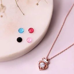 Silberry 92.5 Sterling Silver Rose Gold Crowned Heart Pendant-image-19