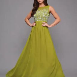 Miss Chase Lemon Green Georgette Embroidered Sleeveless Dress-picture-17