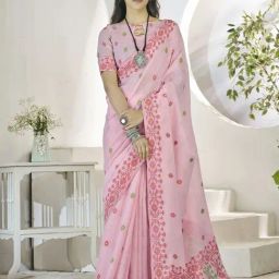 Satrani Pink Cotton Silk Woven Saree With Unstitched Blouse-image-28
