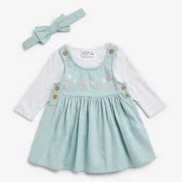 HOP Baby by Westside Mint Floral Cotton Dress, Top and Headband Set-image-69