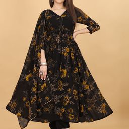 CHANSI Floral Printed Empire Gotta Patti Georgette A-Line Kurta With Trouser & Dupatta-21