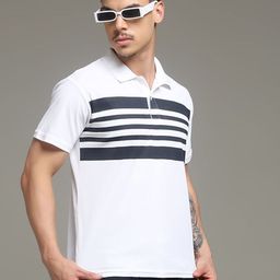 Nins Moda Men Cotton Striped Polo Collar T-shirt-image-100