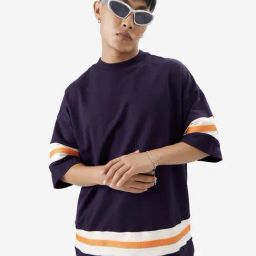 The Souled Store Blue Loose Fit Colour Block T-Shirt-image-29