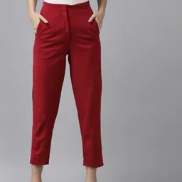 KASSUALLY Women Maroon Solid Peg Trousers-image-93