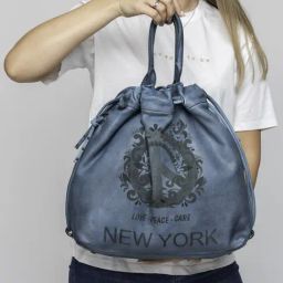 Art N Vintage Vitis Blue Leather Printed Medium Backpack-11