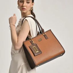 LAVIE LUXE Tan Textured Large Laptop Satchel Handbag with Pouch-image-42
