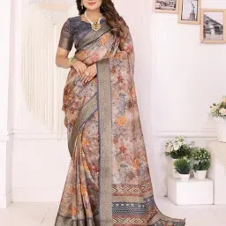 Elora Brown Silk Floral Saare with Blouse-picture-20