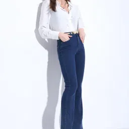 Vero Moda Dark Blue Blended Bootcut High Rise Jeans-image-43