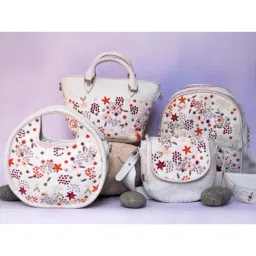 Art N Vintage Floral Bliss White Leather Embroidered Large Backpack-image-64