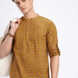 Anouk Rustic Band Collar Indie-Floral Printed Roll-Up Sleeves Kurta-image-40