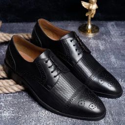 Louis Stitch Jet Black Italian Leather Dual Tone Patina Formal Derby Shoes-image-79