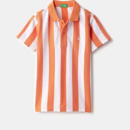 United Colors of Benetton Boys Orange Cotton Striped Tshirt-image-81