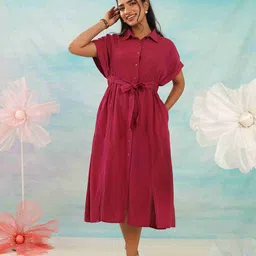 MISRI Women Shirt Extended Sleeves Shirt Midi Dress-image-18