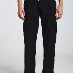 VOGAAN Men Solid Relaxed Loose Fit Mid-Rise Flat-Front Cargos Trousers-image-13