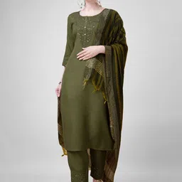 WILNERCROWN Women Floral Embroidered Regular Thread Work Kurta with Trousers & With Dupatta-45