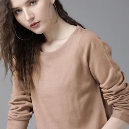Roadster Women Beige Solid Pullover Sweater-image-36