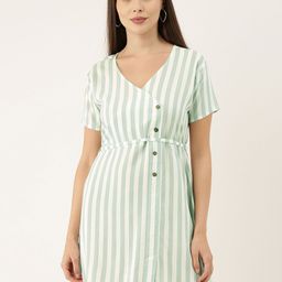 The Dry State Women White Striped A-Line Dress With Tie-Up Detailing-image-39