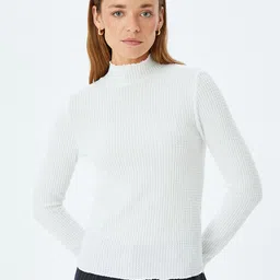 Koton Women Self Design High Neck T-shirt-image-98