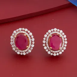Kushal's Fashion Jewellery Gold-Plated Circular Shaped Ruby Zircon Studs Earrings-49