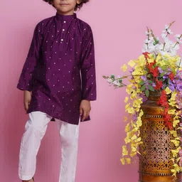 Little Bansi Boys Pure Silk Kurta with Pyjamas-17