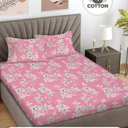 FABINALIV Pink & White Floral Printed 300 TC Cotton King Bedsheet 2.50 m x 2.25 m-image-44