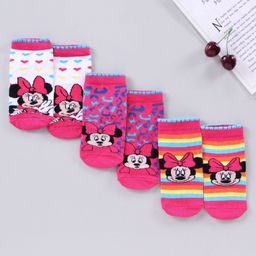 Cutewalk by Babyhug Disney Anti Bacterial Ankle Length Socks Minnie Mouse Print Pack of 3 - Pink White Mutlicolor-image-72