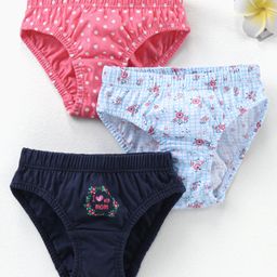 Babyhug 100% Cotton Knit Panties Floral & Polka Dots Print Pack of 3 - Blue Pink-28