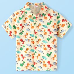 Babyhug Cotton Knit Half Sleeve  Regular Collar Dino Printed Shirt - White-image-38