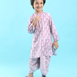 Babyhug 100% Cotton Printed Kurta with Printed Dhoti Set - Purple-image-69