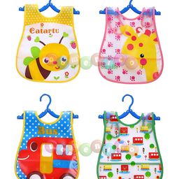 Fantasy India Washable Colorful Waterproof Baby Apron cum Bib with Cute Cartoon Drool Pack of 4 - Random Print(Assorted)-29