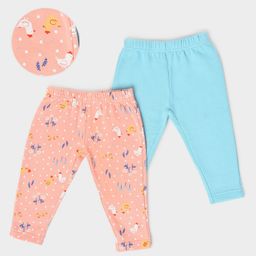Mi Arcus Baby Girl Cotton Full Length Sold & Polka Dot With Flower Print Leggings Pack of 2 Blue-image-38