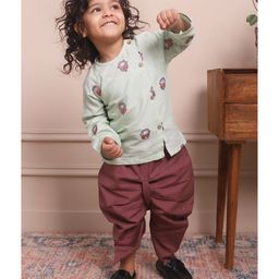 Polka Tots Full Sleeves Rickshaw Printed  Angrakha Style Kurta  With Solid Dhoti - Green-image-39