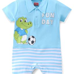 Babyhug 100% Cotton Half Sleeves Romper With Crocodile Print - Blue-image-63