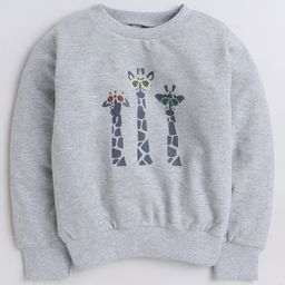 Aww Hunnie Full Sleeves Giraffe Printed Cotton Terry Autumn Winter Sweatshirt - Grey-image-88