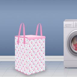 PrettyKrafts 75L Freestanding Laundry Hamper Collapsible Laundry Basket with Extended Handles, Foldable Clothes Hamper Storage Basket for Bathroom Bedroom Dorm,Pink Swan,Pack of 1-20