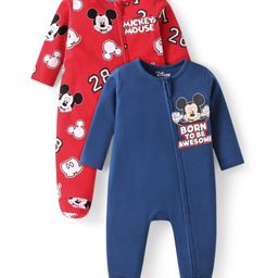 babyhug disney Babyoye Disney Interlock Knit Full Sleeves Footed Sleep Suits With Mickey Mouse Print Pack Of 2 - Navy Blue & Red-picture-13