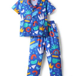 Babyhug Cotton Knit Half Sleeves Rainbow Printed Co-Ords Nightsuit - Blue-image-37