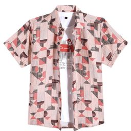 CAVIO Cotton Half Sleeves Geometric Printed Shirt With Inner Tee - Peach-picture-11