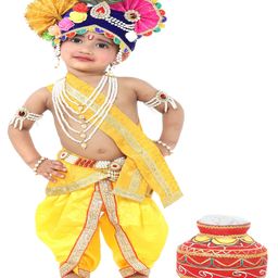 RAJ FANCY DRESSES Krishna Theme Costume With Accessories Set - Gold-image-14