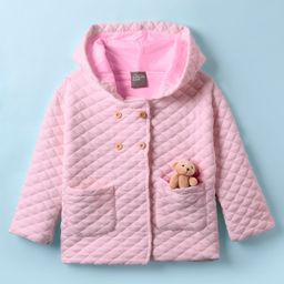 Little Kangaroos Cotton Woven Full Sleeves Solid Coloured Sweatshirt With Hood & Front Pockets - Pink-image-92